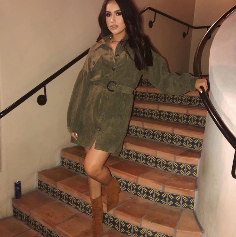 Olive green corduroy mini dress
